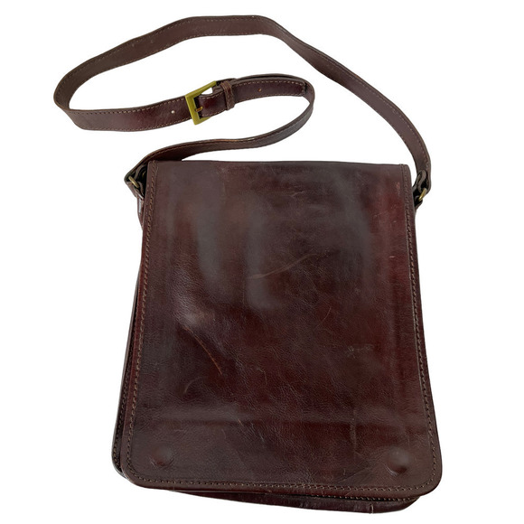 Vera Pelle Vintage Brown Leather Unisex Shoulder Briefcase Messenger Bag Purse